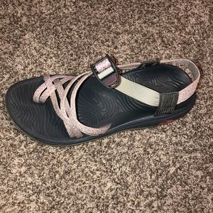 Purple speckled chacos